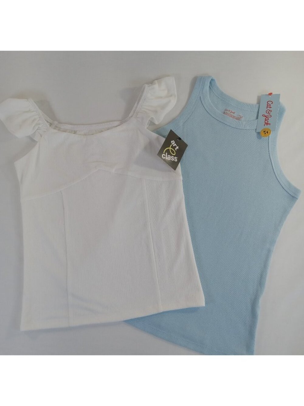 2 Girl's Ribbed Tank Tops Cat & Jack Art Class Size L 10/12 White Blue